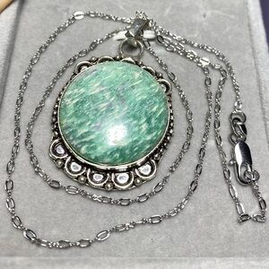 AMAZONITE PENDANT IN 925 STERLING SILVER W/ 14K WG PLATED CHAIN